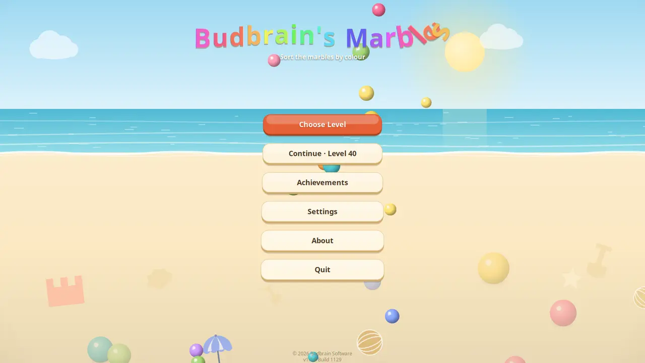 Hauptmenue am Strand mit dem Schriftzug