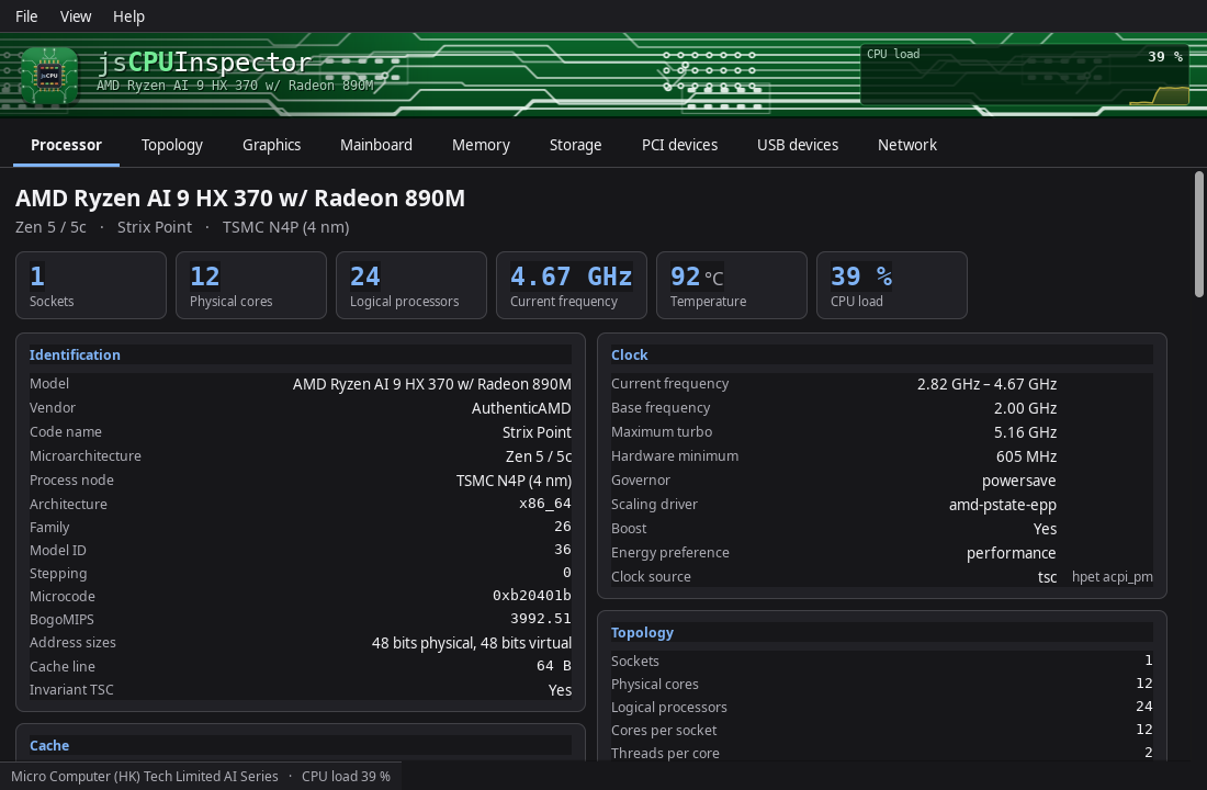 Screenshot of jsCPUInspector