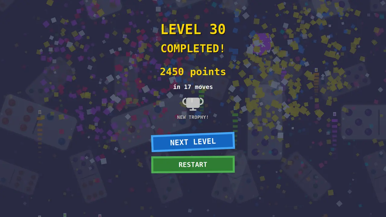 Ein geraeumtes Level mit Punkten, Zuegen und einem neuen Pokal