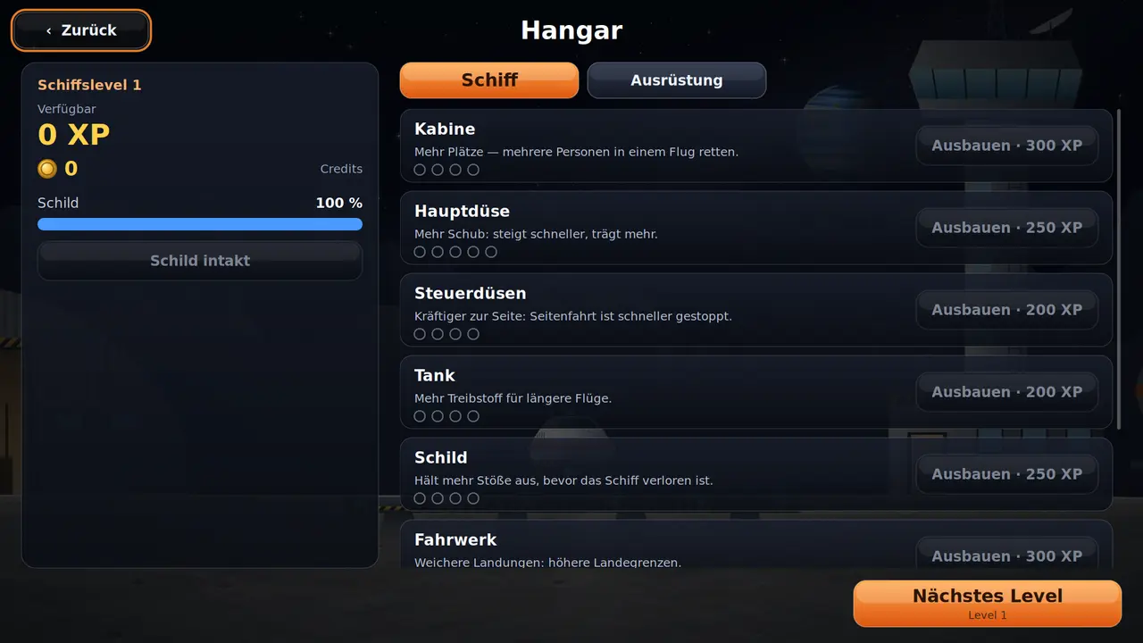 Im Hangar wird das Schiff ausgebaut