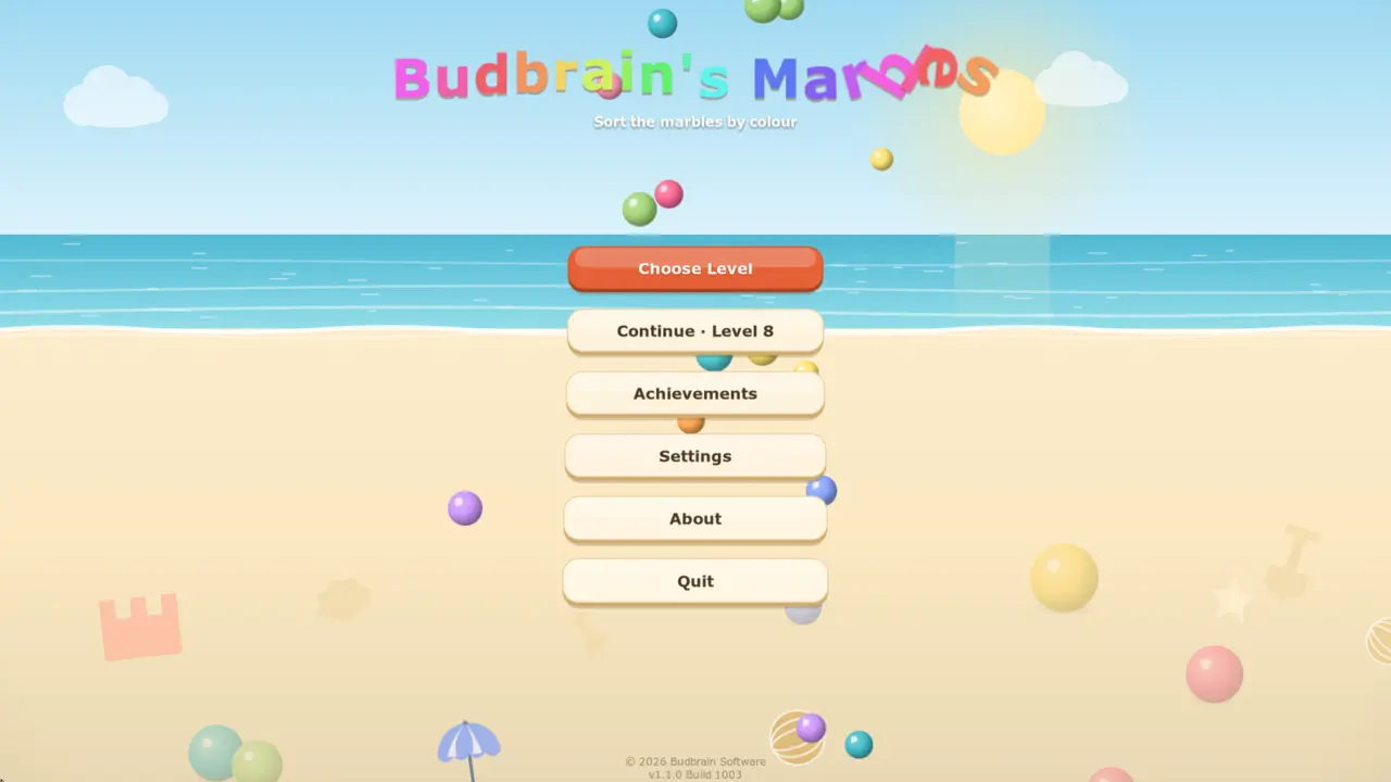 Hauptmenue am Strand mit dem Schriftzug